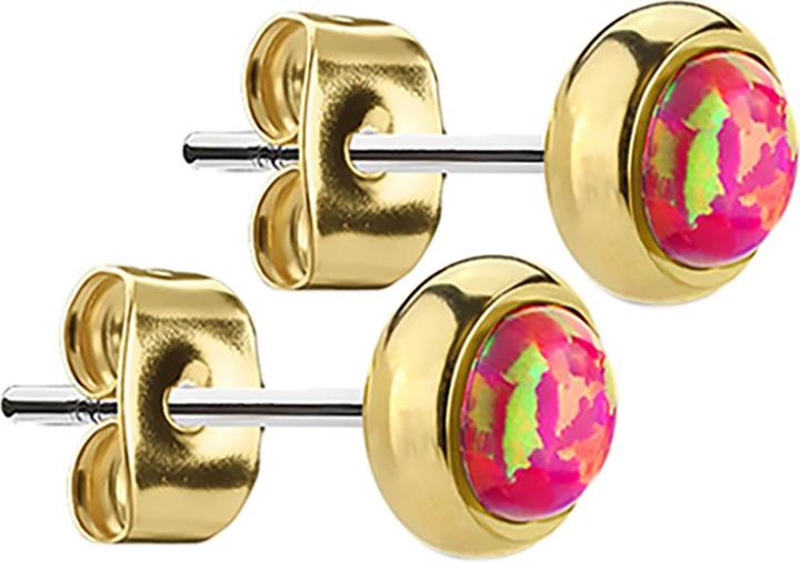 Produktbild Star Piercing Ohrstecker vergoldet mit Opal rot (ohne Messing, Chirurgenstahl 316L)