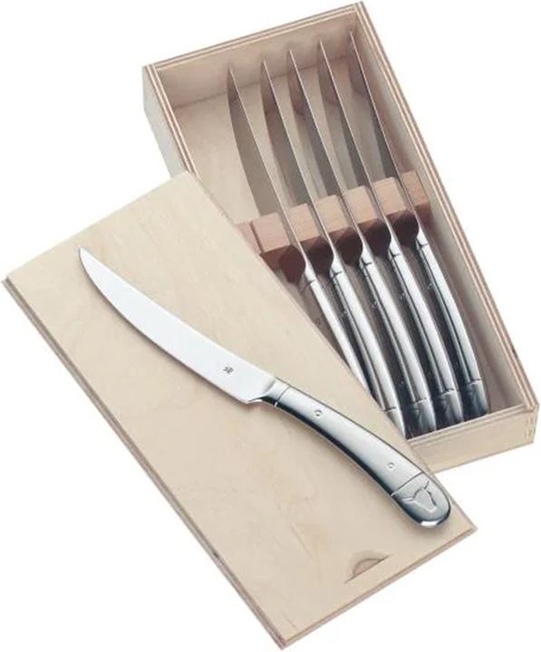 Produktbild WMF Steakmesser Set 6tlg Pizzamesser Wellenschliff Spezialklingenstahl Holzbox (6 Stück, Messer)