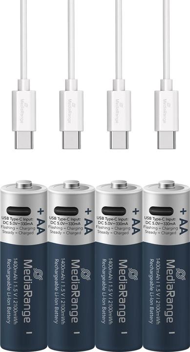 Immagine prodotto MediaRange Ricaricabile USB-C (4 pz., AA, 1400 mAh)