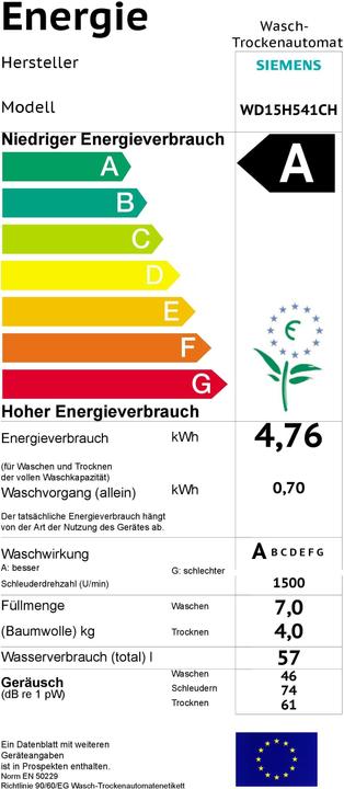 Energie-Label Siemens Wd15h541ch (CH-Stecker)