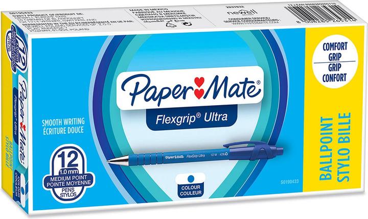 Produktbild Paper Mate Flexgrip Ultra Clip-on-Einziehkugelschreiber Medium 12 Stücke (Blau, Grau, 12 x)