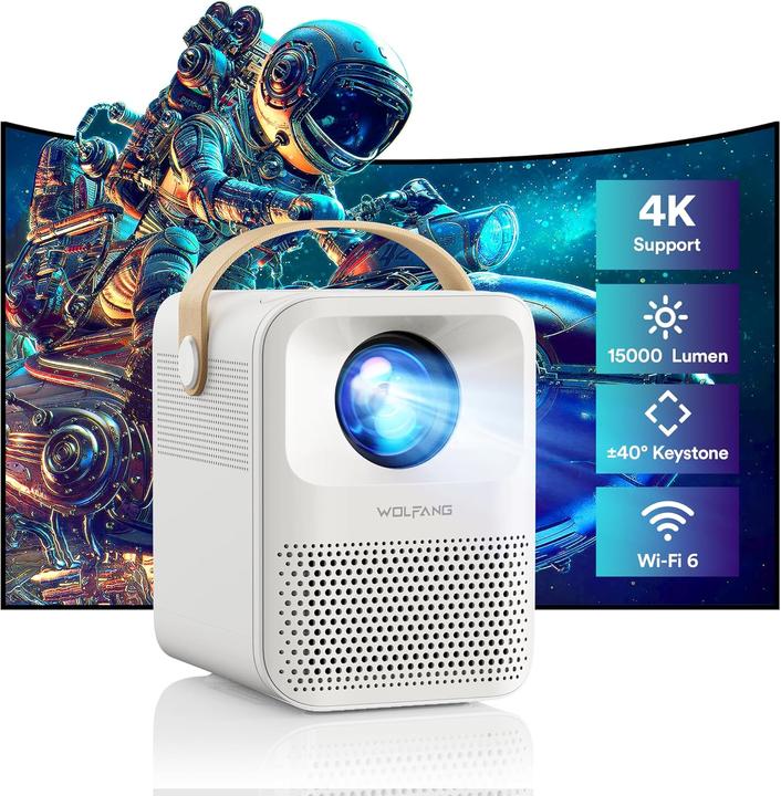 Wolfang Mini Beamer 4K mit 5G WiFi & Bluetooth (4K, 15000 lm)
