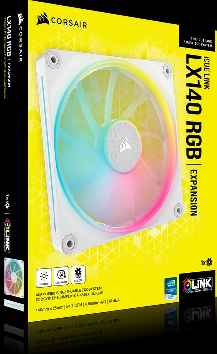 Immagine prodotto Corsair Serie LX RGB, iCUE LINK LX140 RGB Bianco, ventola RGB da 140 mm, ventola singola (140 mm, 1 x)