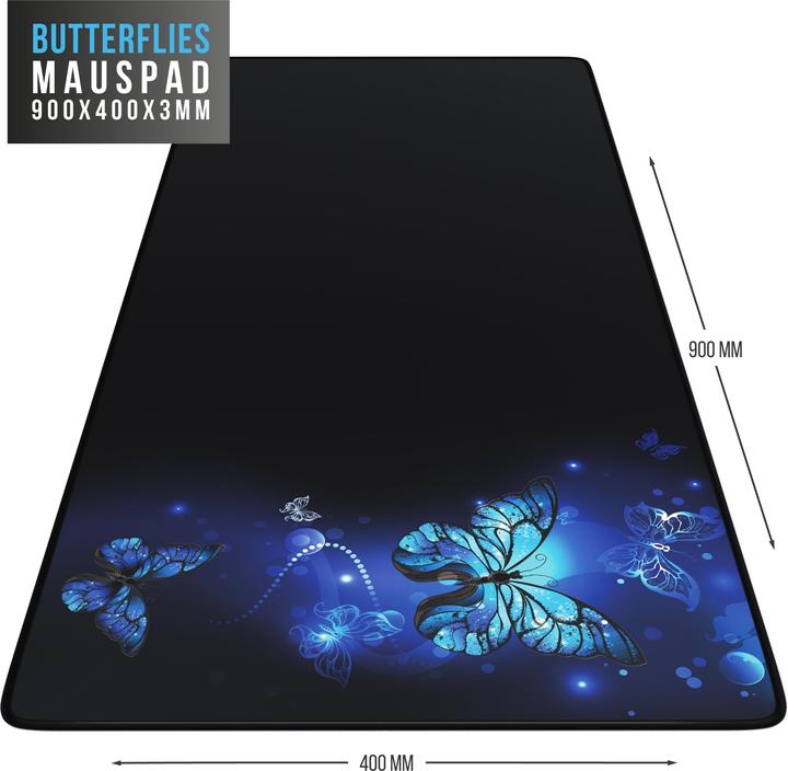 Produktbild CSL Gaming Mauspad, XXL, 900 x 400 x 3 mm, Mausmatte, extralarge, waschbar, Schmetterlinge (XXL)