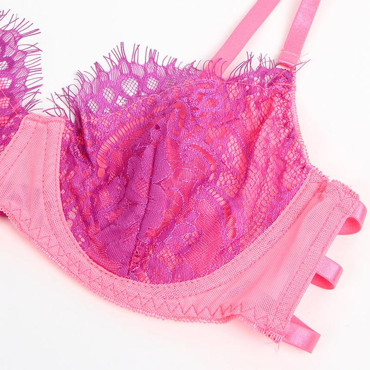 Immagine prodotto Subblime - 955366 SET REGGISENO CON PIZZO E GIARRETTIERA ROSA E VIOLA L/XL (XL)