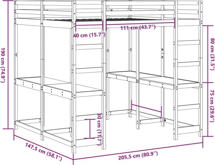 Nutritional values and ingredients VidaXL Loft bed with desk & ladder (140 x 200)
