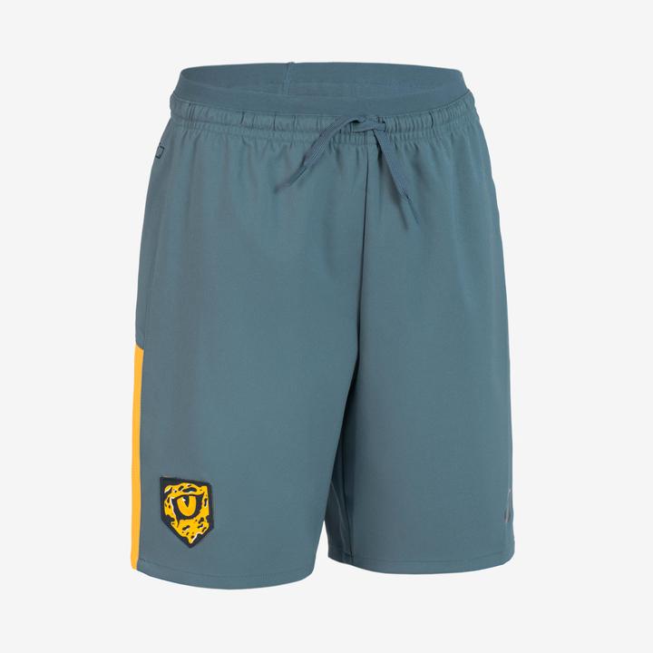 Produktbild Kipsta Kinder Fussball Shorts - VIRALTO Kids grau mit orangem Streifen (122)