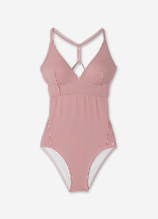 Image du produit Olaian Maillot de bain 1 pièce surf rayé Femme - Bea rouge et blanc (38)