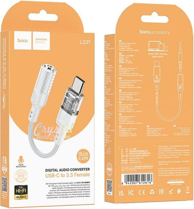 Actual product image Hoco USB-C to 3.5mm LS37, grey