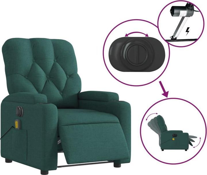 Immagine prodotto VidaXL Poltrona massaggiante Poltrona TV reclinabile elettrica in tessuto verde scuro