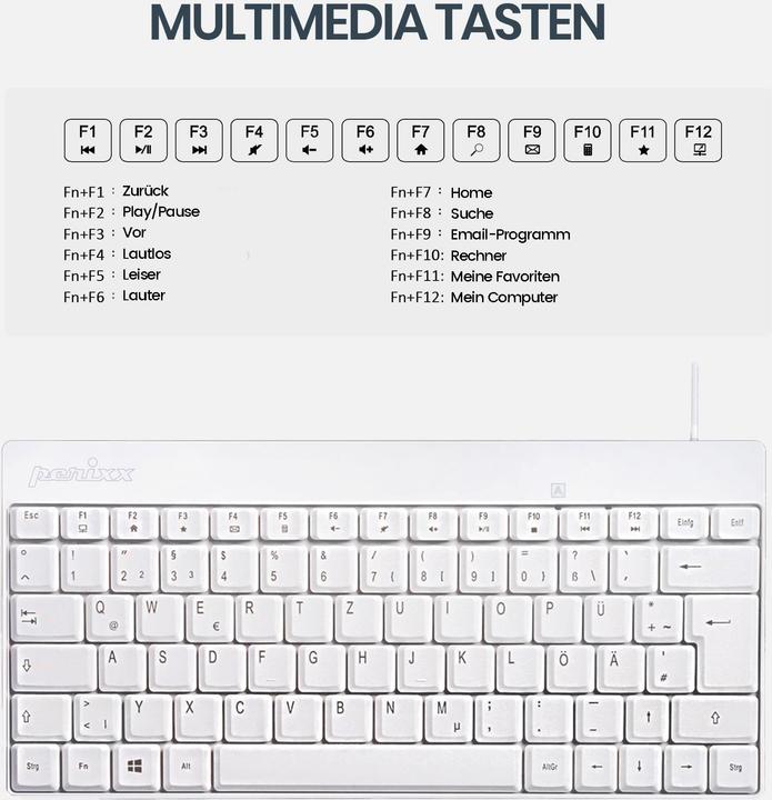 Produktbild Perixx PERIDUO-212 DE, Mini USB-Tastatur und Maus Set, weiss (DE, Kabelgebunden)