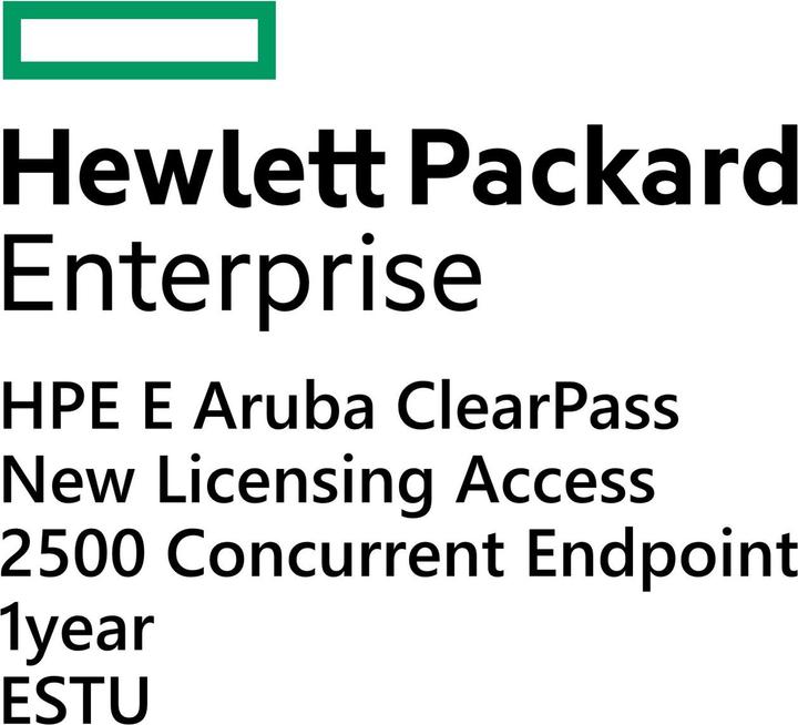 Immagine prodotto HPE E Aruba ClearPass, nuove licenze, accesso, 2500 endpoint contemporanei per un anno, E-STU (2500 Dispositivi, 12 mesi)