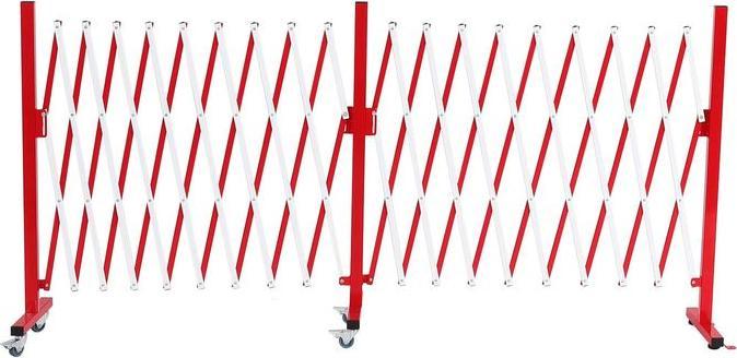 Produktbild Mendler Alu Absperrgitter HWC-B34, mit Rollen, ausziehbar 110x60-500cm - rot-weiss