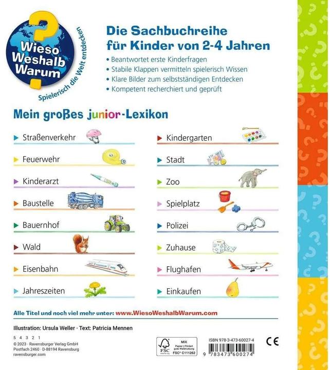 Productafbeelding Ravensburger Wieso? Weshalb? Warum? Mein grosses junior-Lexikon (Duits, Ursula Weller, Patricia Mennen, 2023)