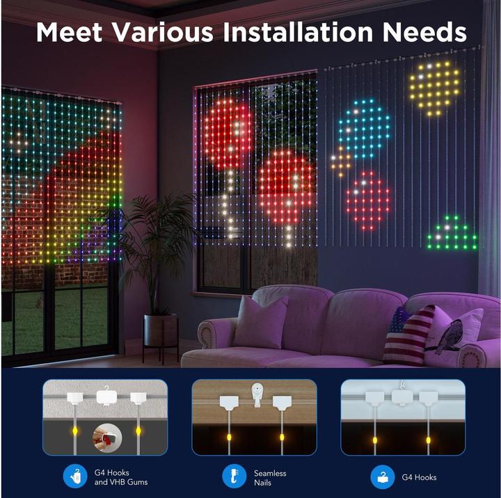 Produktbild Govee Curtain Lights (RGBIC, 150 cm, Outdoor)