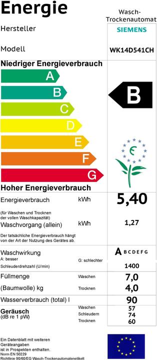 Energie-Label Siemens Wk14d541ch (CH-Stecker)