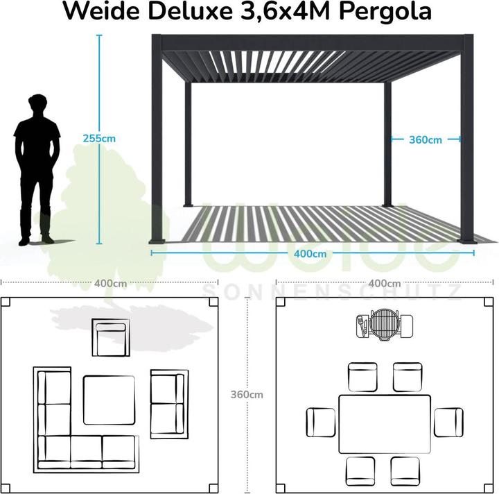Actual product image Weide Pergola Deluxe Plus with slatted roof 3.6x4m White (400 cm, 360 cm)