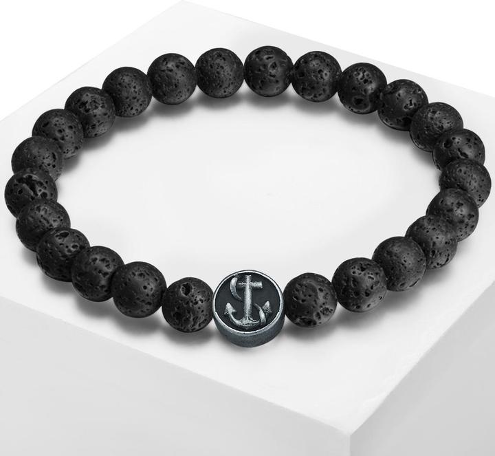 Produktbild True Rebels Herren Anker Edelstahl Lava-Stein schwarz 22,0 cm - 11746 (22 cm, Edelstahl)
