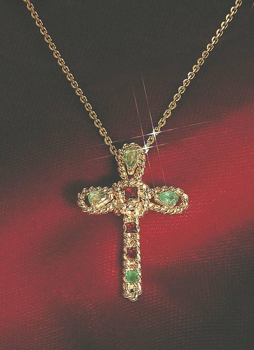 Immagine prodotto Compass Ciondolo a forma di croce Tau (Oro 585, Agata verde, Granato)