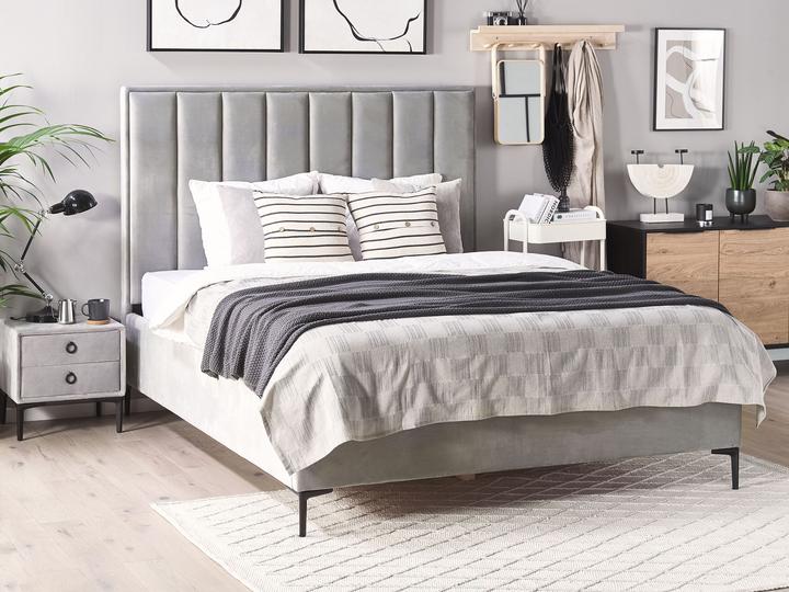 Produktbild Beliani Polsterbett Samtstoff grau mit Bettkasten hochklappbar 180 x 200 cm SEZANNE (180 x 200 cm)