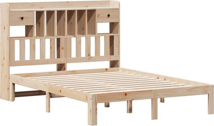 Produktbild VidaXL Massivholzbett Holzbett Bett mit Regal ohne Matratze 150x200cm Kiefer (150 x 200 cm)