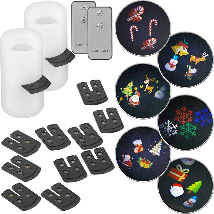 Image du produit Lunartec Lot de 2 bougies de projection LED avec 24 motifs de Noël (2 x)