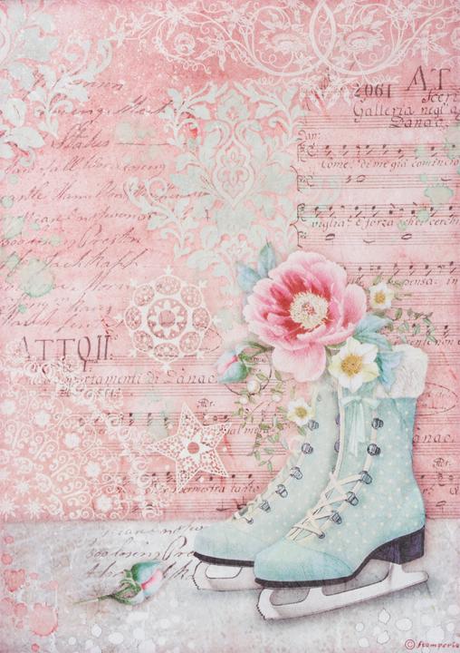 Actual product image Stamperia Motif straw silk "Ice skate", DIN A4 (28 g/m², 1 x)