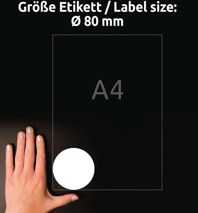 Produktbild Avery Zweckform Kennzeichnungsetiketten, Durchmesser: 80 mm weiss, rund, wiederverwendbar, Papier blanko