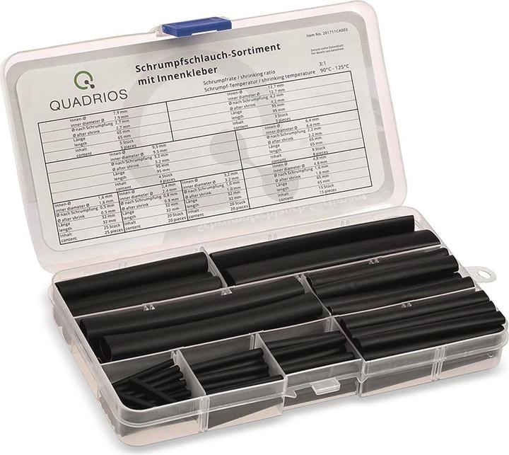 Quadrios Premium-Schrumpfschlauch Sortiment, 100 teilig – Schrumpfrate 3:1, mit Innenkleber (100 x)