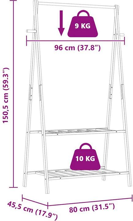 Immagine prodotto VidaXL Appendiabiti con ripiani 96x45,5x150,5 cm in bambù