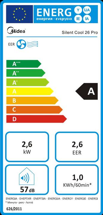 Label énergétique Midea Silent Cool 26 Pro (31 m², 9000 BTU/h)