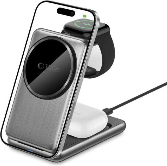 Image du produit Tech-Protect Dock station Universal QI15W-A42 3IN1 MAGNETIC MAGSAFE WIRELESS CHARGER Space Gray