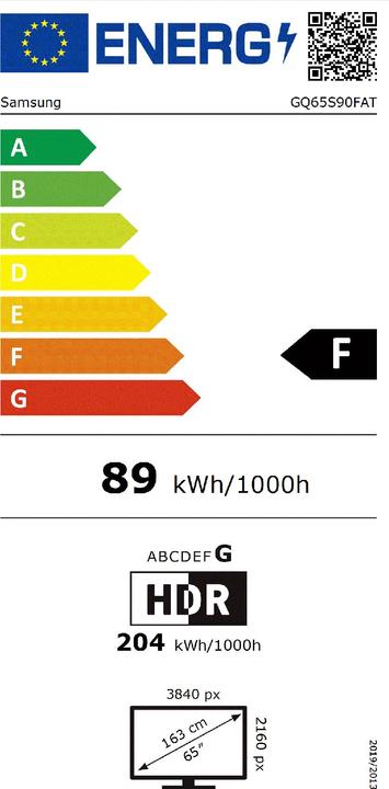 Etichetta energetica Samsung 65" OLED S90F 4K Vision AI Smart TV (2025) (65", S90F, OLED, 2025)