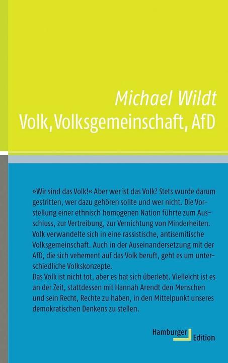 Immagine prodotto Volk, Volksgemeinschaft, AfD (Tedesco, Michael Wildt, 2017)
