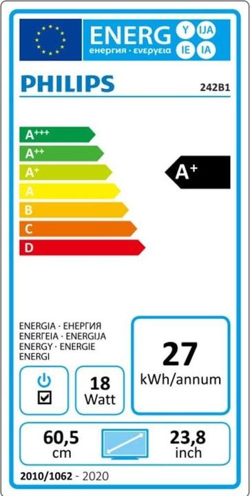 Label énergétique Philips 242B1H/00 (1920 x 1080 pixels, 23.80")