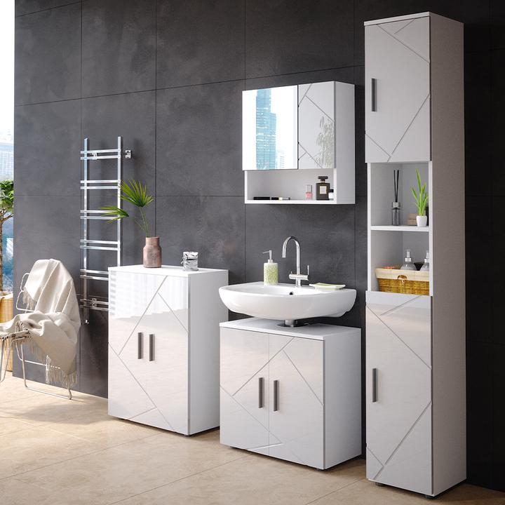 Produktbild Vichy Badezimmermöbel-Set Irma, Weiss Hochglanz/Weiss, 2 Teile, mit Hochschrank