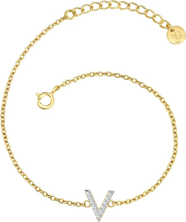 Immagine prodotto Glanzstücke München Lettera V da donna in argento sterling con zirconia cubica in oro giallo 17,0 cm di lunghezza base (17 cm, Argento)