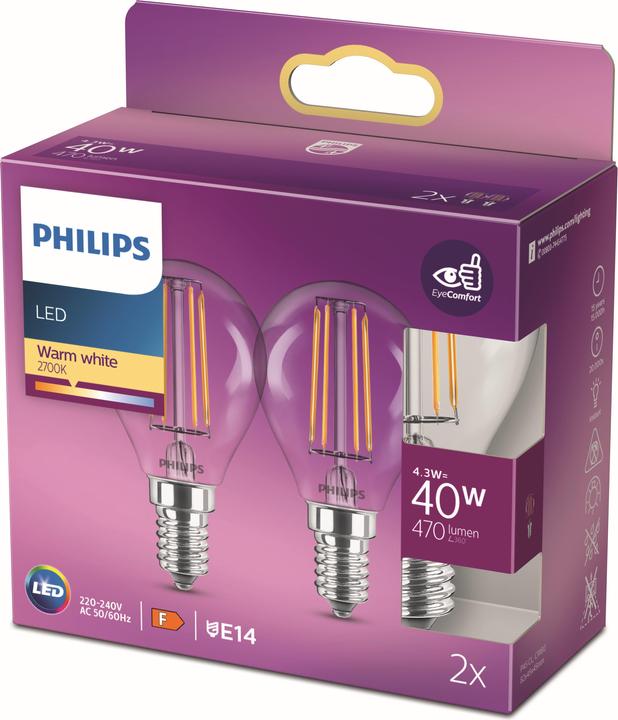 Produktbild Philips Lampe (E14, 4.30 W, 470 lm, 2 x, F)