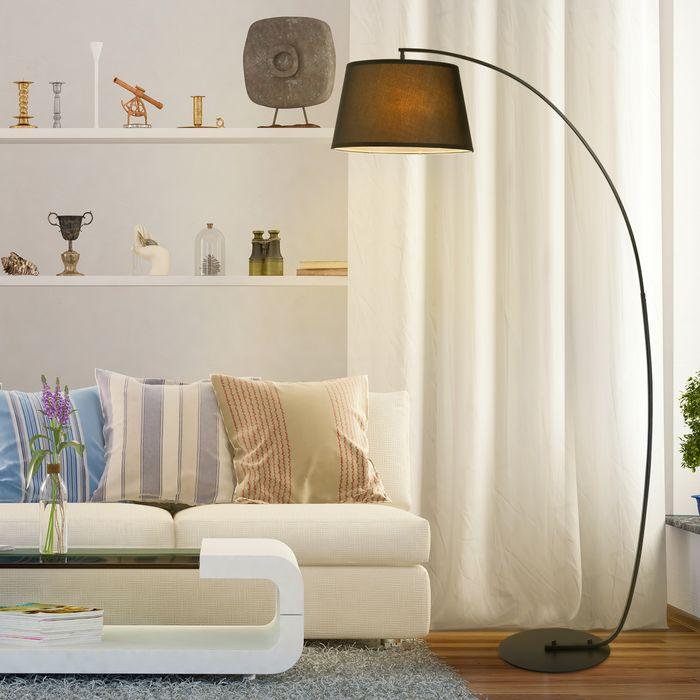 Produktbild Swisshandel24 Stehlampe Wohnzimmer Stehleuchte mit Lampenschirm aus Stoff, Fussschalter (E27)