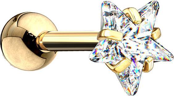 Produktbild Star Piercing Micro Barbell vergoldet mit Kugel und Sternkristall (ohne Messing, Chirurgenstahl 316L)