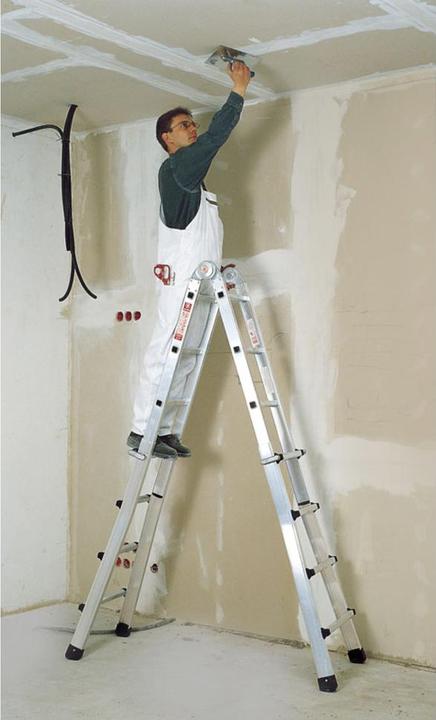 Actual product image Euroline Alu-Vario folding ladder, with telescopic rails, 4 x 4 rungs. (Multi-purpose ladder, 410 cm)