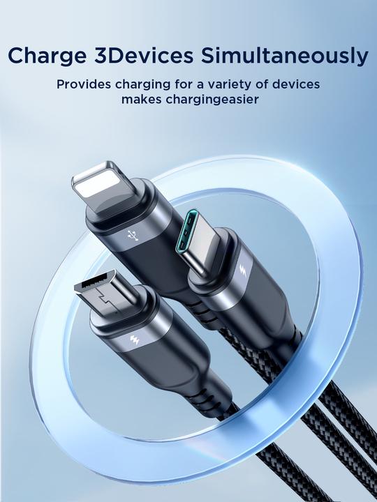Actual product image Joyroom Multi-Use Series S-A18 3in1 USB-A - Lightning / USB-C / micro USB cable 1.2m - black (1.20 m, USB 3.2 Gen 1)