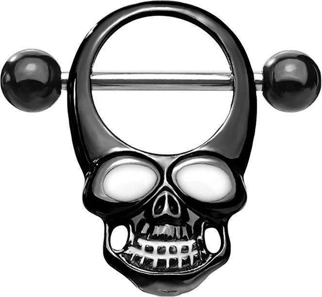 Actual product image Star Piercing Barbell silber mit zwei Kugeln schwarz Totenkopf (Surgical steel 316L, Brass)