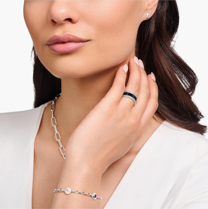 Produktbild Thomas Sabo Bandring mit schwarzer Kaltemaille und weissen Steinen Silber geschwärzt (56, 925 Silber)