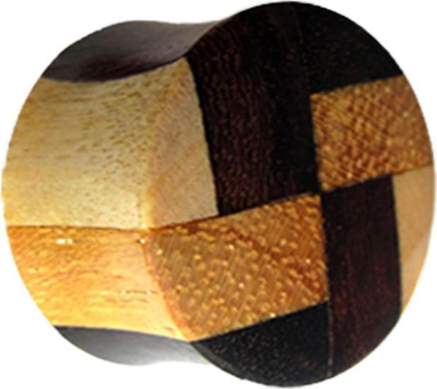 Actual product image Star Piercing Flared plug mosaic made of laminated wood (without brass, Organic)