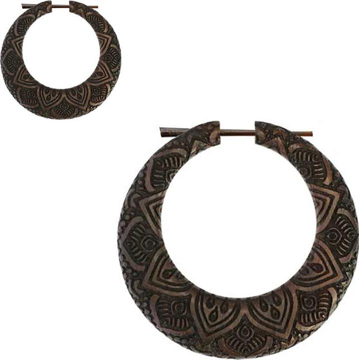 Image du produit Chaotic Trading Boucles d'oreilles Donut Prairie fleurie gravée en bois de Narra (Organique, sans laiton)