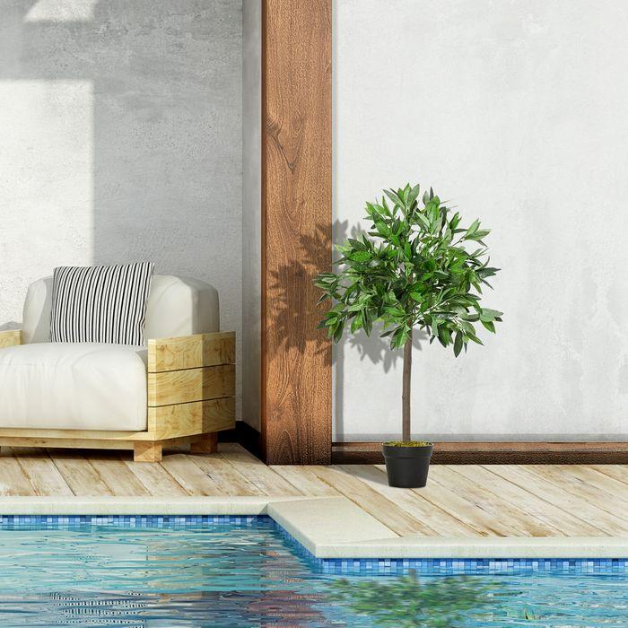 Actual product image Swisshandel24 2er-Set Künstlicher Lorbeerbaum 90 cm Kunstpflanzen im Zementtopf, Zimmerpflanze (90 cm)