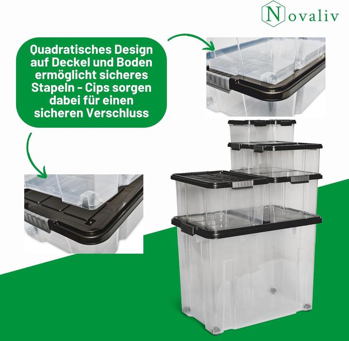Produktbild Novaliv XXL Aufbewahrungsbox mit Deckel Gross 80L Anthrazit Nestbar stapelbare Plastikbox mit Clipver (61 x 40 x 45 cm, 80 l)