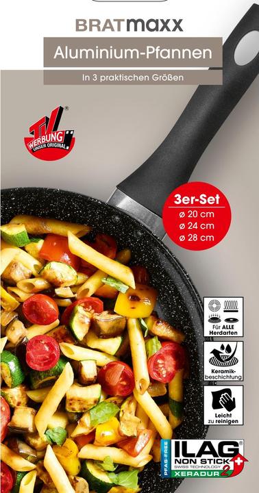 Produktbild Bratmaxx Bratpfanne Aluminium Pfannen Set 3 Stück 20 cm/24 (28 cm, Bratpfanne, Aluminium)