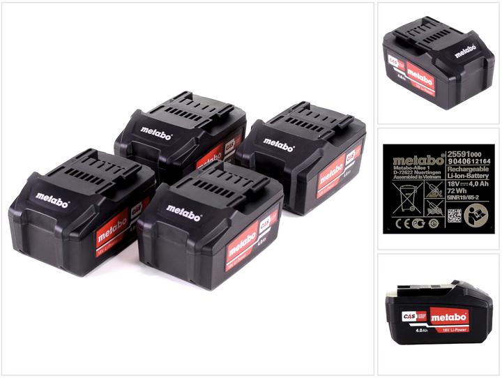 Metabo Kit de batterie 4x batterie Li-Power 18 V 4,0 Ah CAS Li-Ion ( 4x 625591000 ) avec indicateur de (18 V)